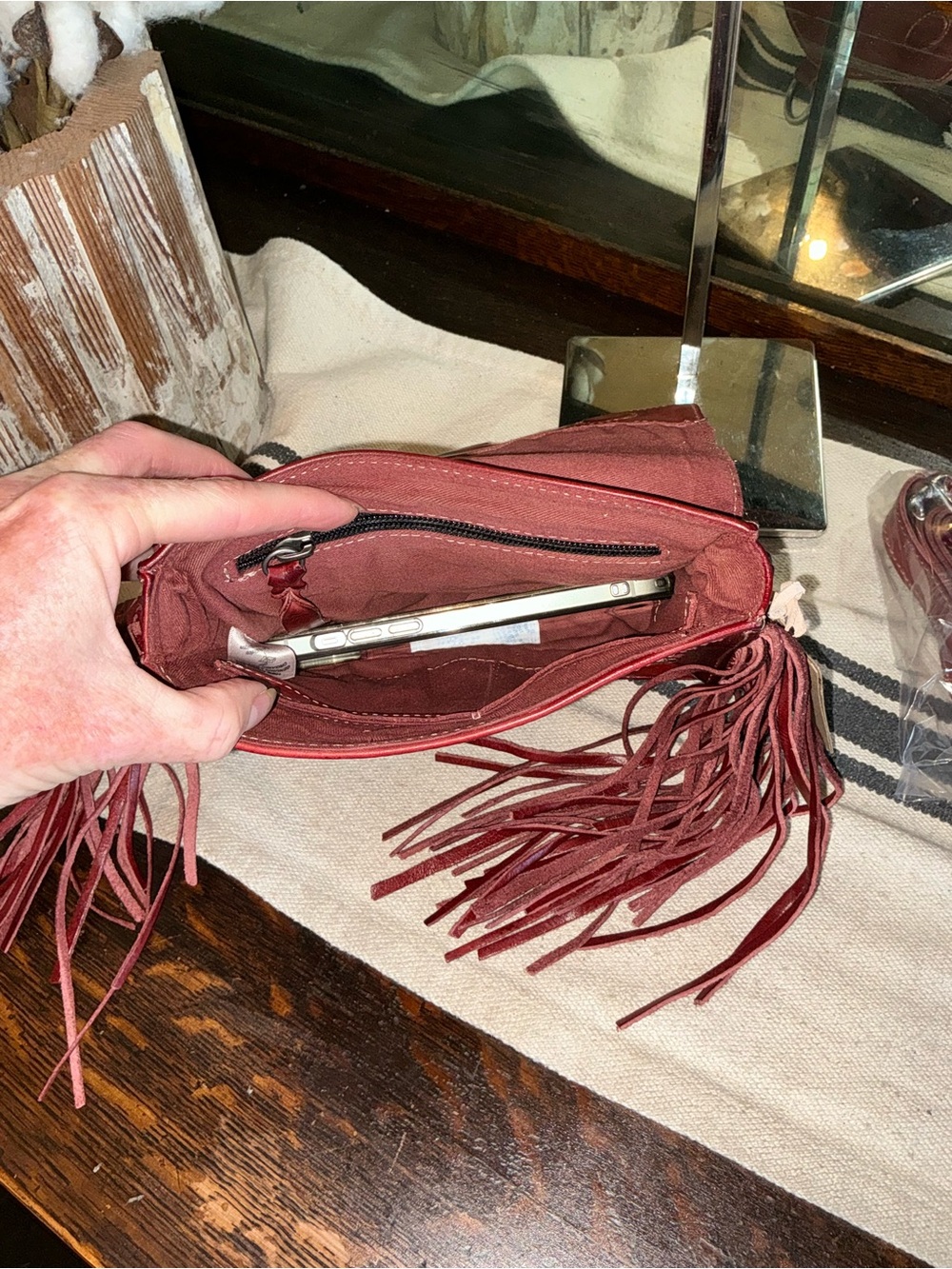 NWT Bed Stu Fringe Leather Hidden Crossbody Bag Handbag Cherry Lacquer MSRP $249 - Picture 12 of 14